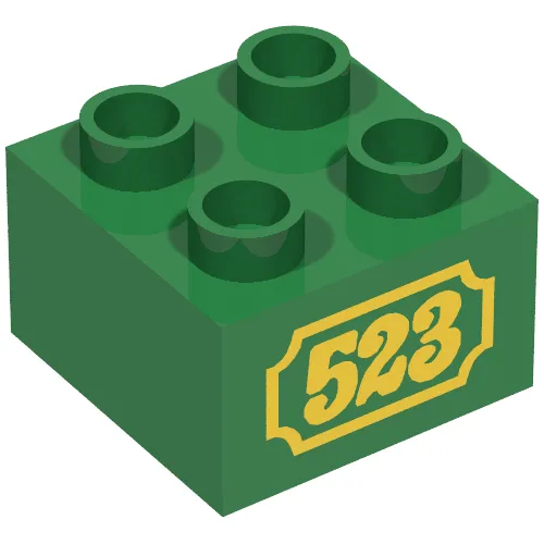 Duplo Brick 2 x 2 with Yellow '523' Antique Style Print