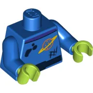 Torso Space Suit, Dark Blue Belt, Dark Purple Collar, Planet with Ring Logo and Dirt Stains Print, Blue Arms, Lime Hands