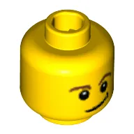 Minifig Head, Brown Eyebrows, Eyes with White Pupils, Crooked Smile with Black Dimple Print