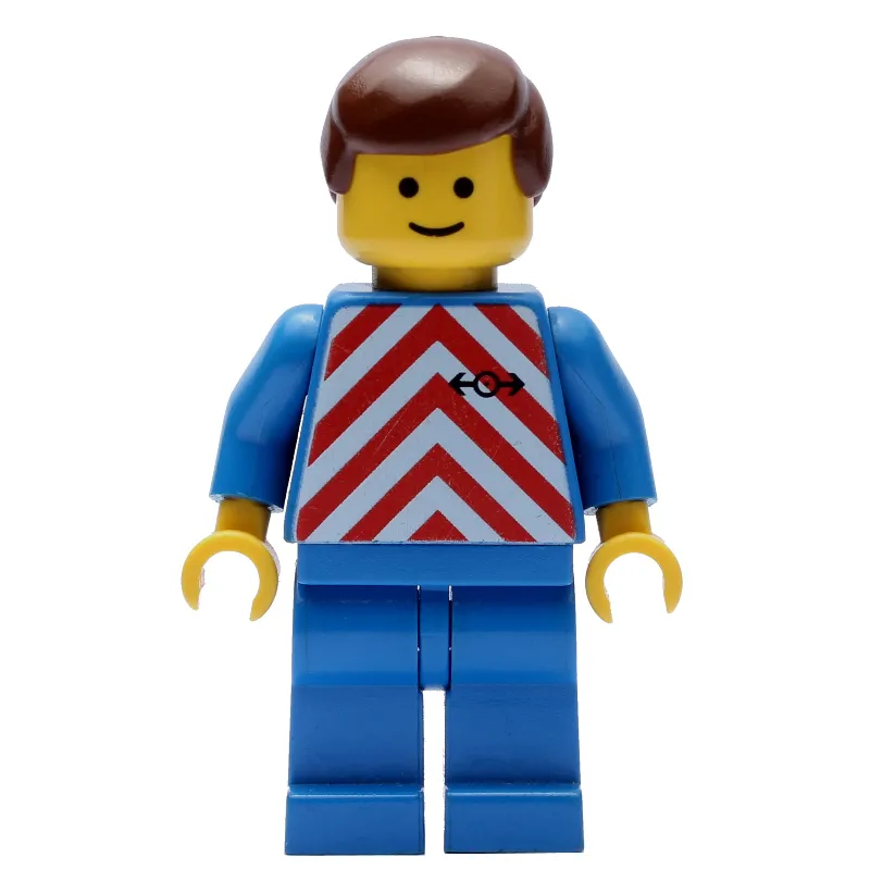 Train Worker - Red/White Shirt, Blue Legs, Brown Hair (3626b Head)