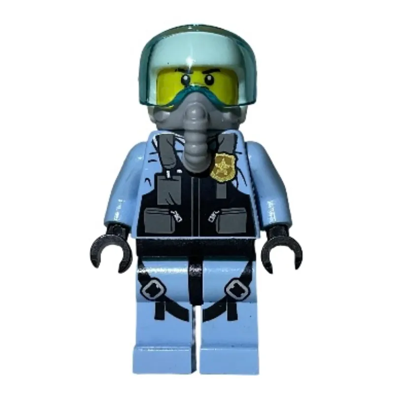 Policeman, Pilot, Black Vest with Badge and Pouches, White Helmet with Visor, Breathing Apparatus