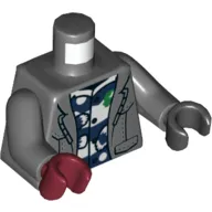 Torso, Odd Hands, Coat, Open over Dark Blue and White Shirt Print, Dark Bluish Gray Arms, Left Black Hand, Right Dark Red Hand