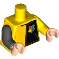 Torso, Odd Arms, Tunic, Black on Left with Hogwarts Crest / Red 'Diggory' and Star on Back Print, Left Yellow Arm, Right Black Arm, Light Nougat Hands