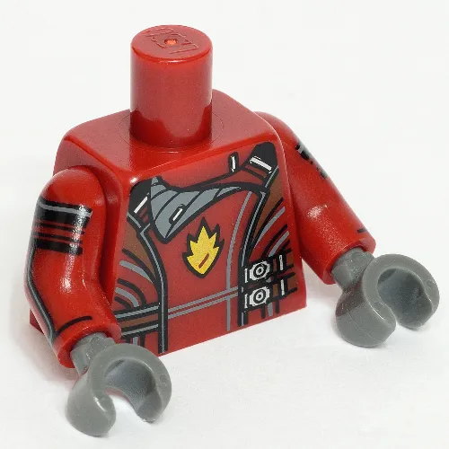 Torso Jacket with Dark Bluish Gray Collar, Silver Side Clasps and Gold Badge Print (Rocket), Dark Red Arms with Stripes Print, Dark Bluish Gray Hands