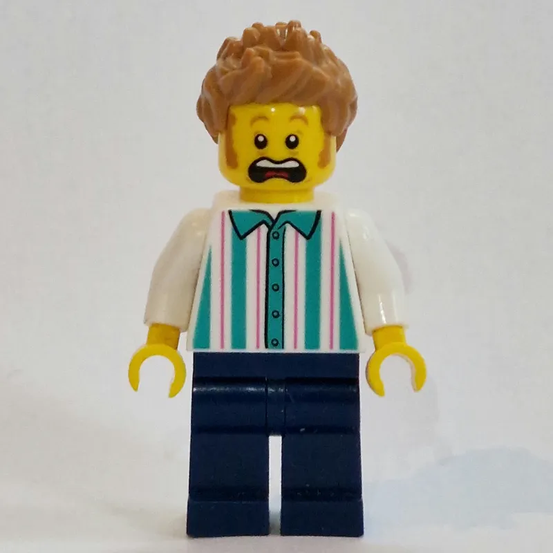 Vendor, White and Dark Turquoise Striped Shirt, Medium Nougat Hair