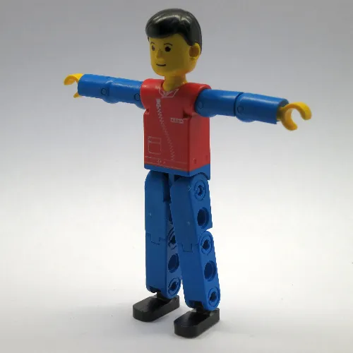 Technic Figure Blue Legs, Red Top with Zip, Blue Arms, Black Hair