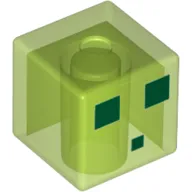 Minifig Head Special, Cube with Slime, 3 Dark Green Squares Print