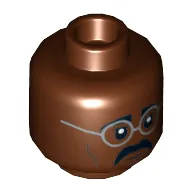 Minifig Head Baxter Stockman, Dual Sided, Glasses with Silver Frame, Moustache, Closed Mouth / Open Mouth Bared Teeth Print [Hollow Stud]