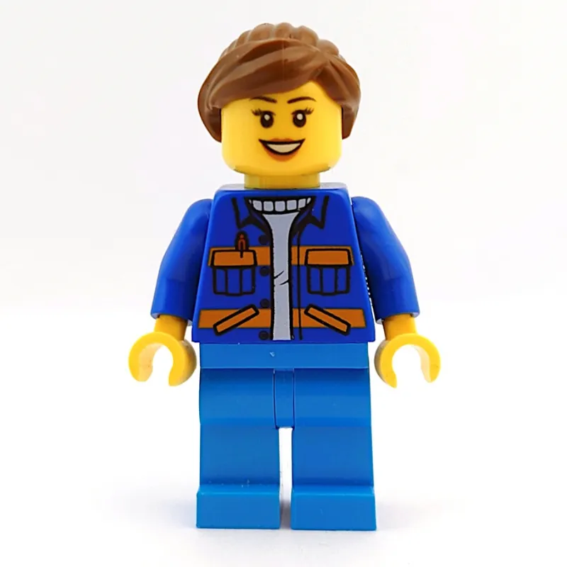 Worker, Woman, Blue Jacket with Orange Stripes, Dark Azure Legs, Reddish Brown Hair