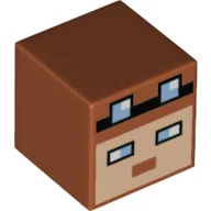 Minifig Head Special, Cube with Pixelated Face, Medium Blue Eyes, Glasses Print