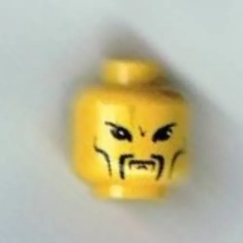 Minifig Head Emperor Chang Wu, Moustache Fu Manchu, Cheek Bones, Ponytail Hair on Back Print