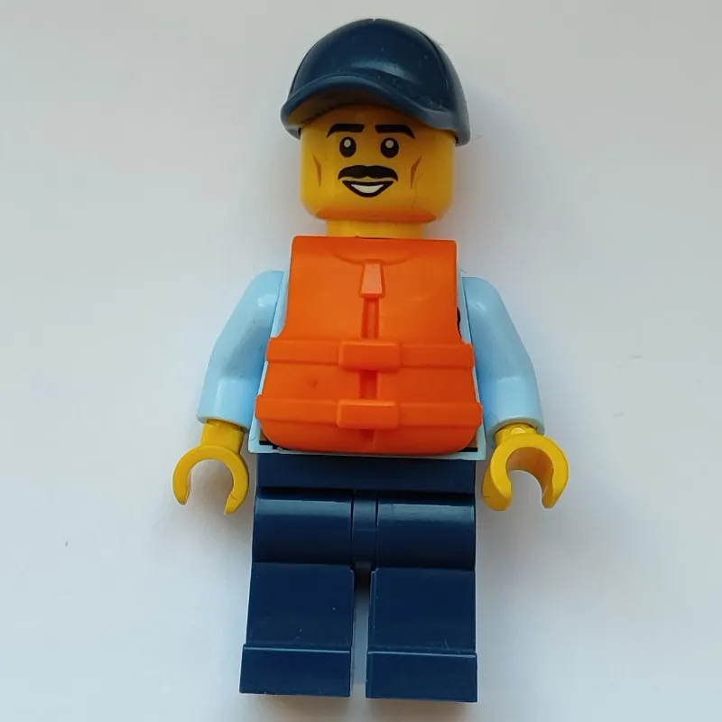 Policeman, Bright Light Blue Shirt with Tie and Police Badge, Dark Blue Cap, Moustache