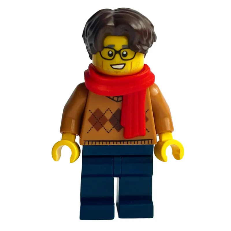 Medium Nougat Torso, Dark Blue Legs, Dark Brown Hair, Red Scarf