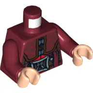 Torso Coat with Plaid Collar and Large Silver Buckle Print, Dark Red Arms, Light Nougat Hands