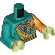 Torso, Odd Arms, Toga, Lavender Trim, Orange Plate Scales, Lavender Snake/Sign print, Left Orange Arm, Right Dark Turquoise Arm, Yellowish Green Hands