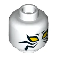 Minifig Head White Tiger, Large Yellow Eyes, Black Tiger Stripes Print [Hollow Stud]