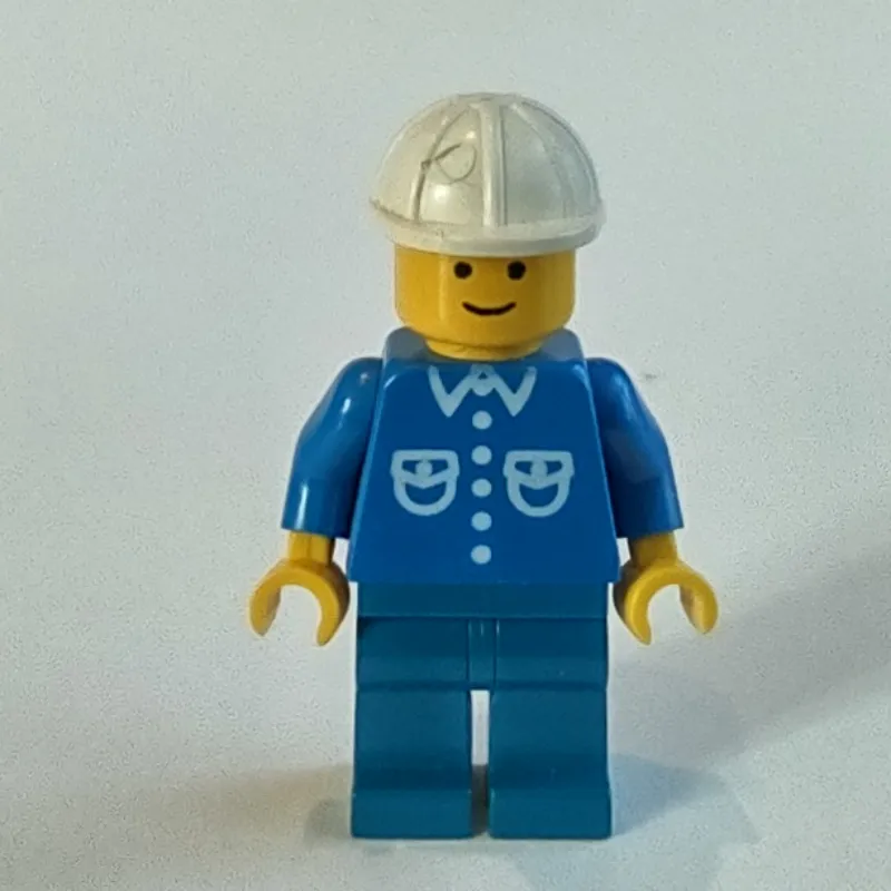 Man, Blue Shirt with Buttons and Pockets, Blue Legs, White Hard Hat