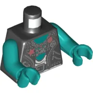 Torso, Vest, Leather, with Coral Star, Necklace Chain with Skull and Crossbones Print, Dark Turquoise Arms and Hands