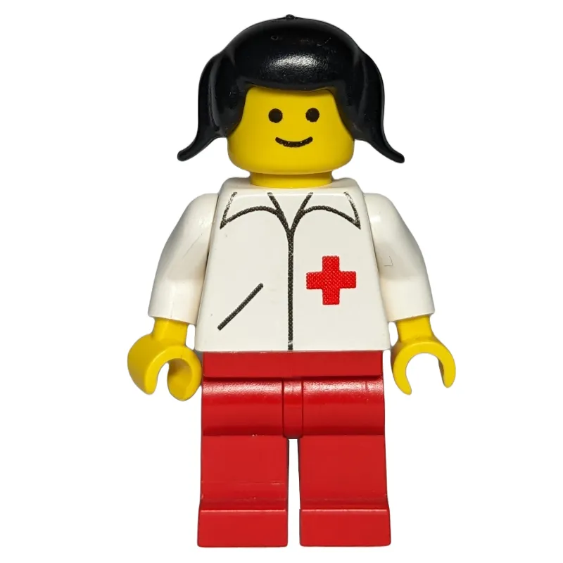 Doctor, Woman, White Jacket with Red Cross, Black Hair