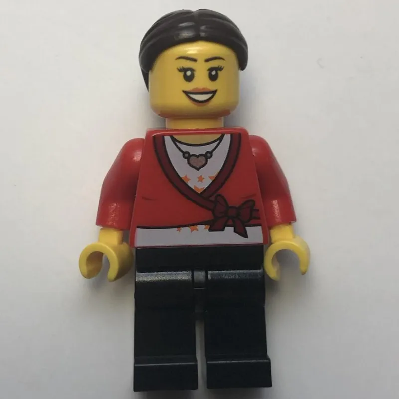 Woman, Cardigan Tied with Bow and Necklace, Black Legs, Dark Brown Hair