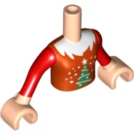 Minidoll Torso Girl with Red Top with Christmas Tree Print, Red Sleeves and Light Nougat Hands