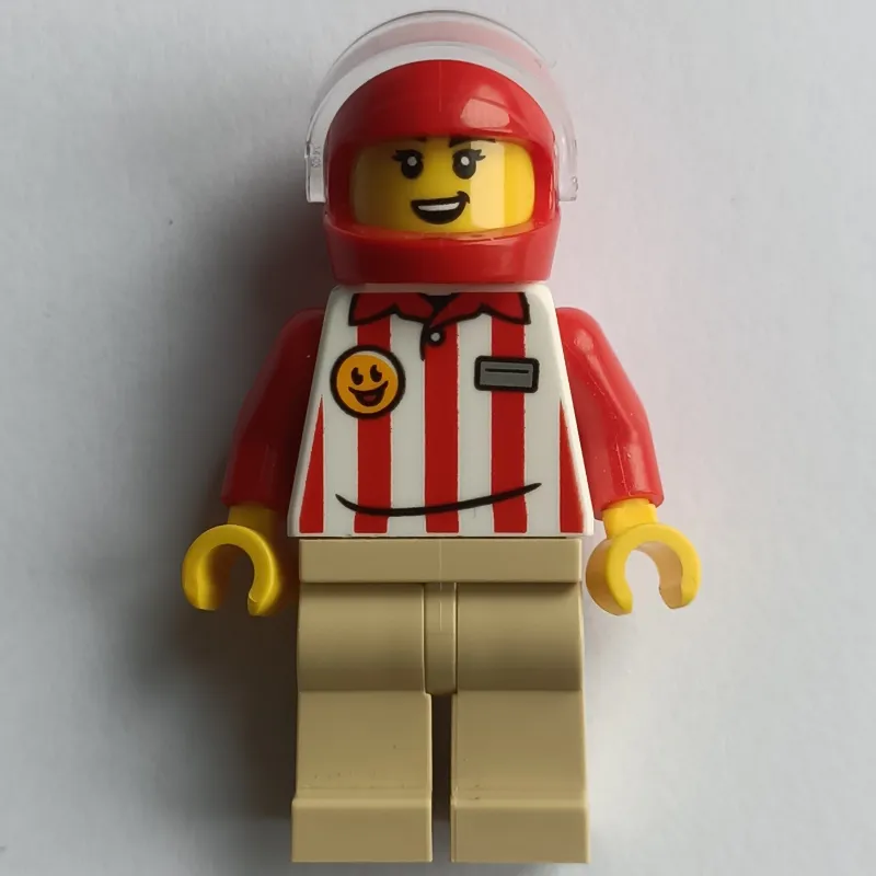 Hotdog Vender, Red/White Stripes Shirt, Tan Legs, Red Helmet