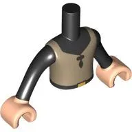 Minidoll Torso Boy with Dark Tan Vest, Black Shirt/Belt print, Light Nougat Arms and Hands