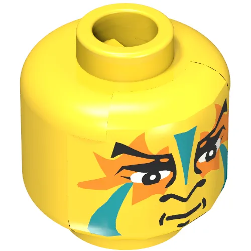 Minifig Head Indian, Face Paint with Green and Orange Painted Face Print [Blocked Open Stud]