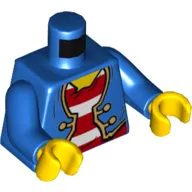 Torso Jacket, Open over Red and White Striped Shirt, Gold Trim and Buttons Print, Blue Arms, Yellow Hands