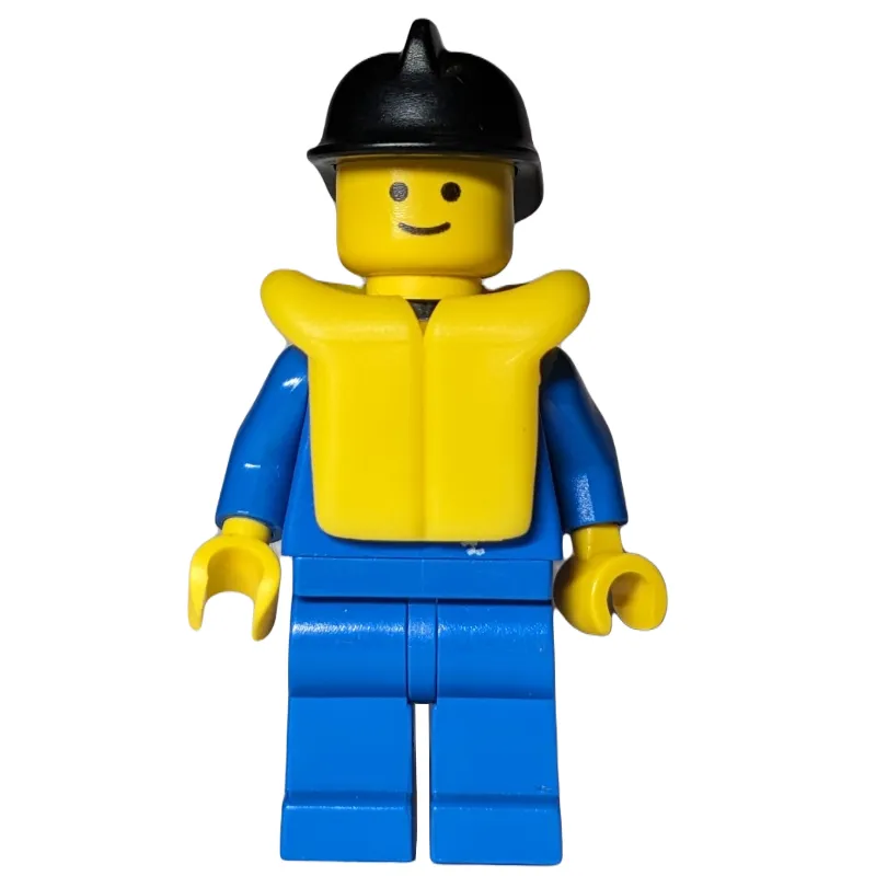 Fireman, Blue Jacket with Zipper, Black Helmet, Yellow Life Vest