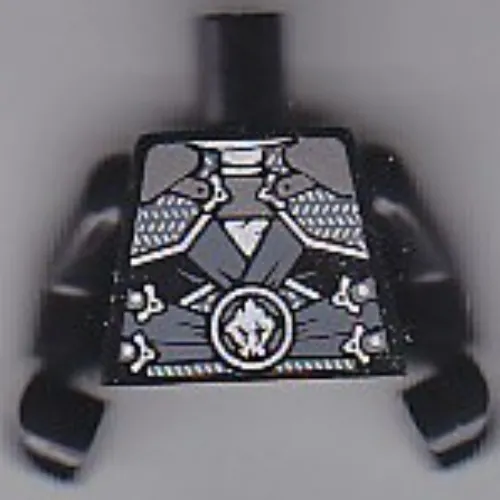 Torso Armor with Silver Plates, Dark Bluish Gray Sash Belt Print, Black Arms and Hands