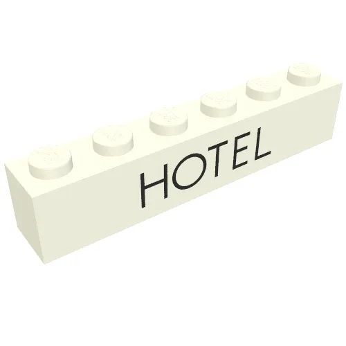 Brick 1 x 6 with 'HOTEL' Black print