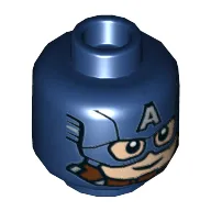 Minifig Head Captain America, 'A' on Forehead, Chin Strap, Smile Print [Hollow Stud]