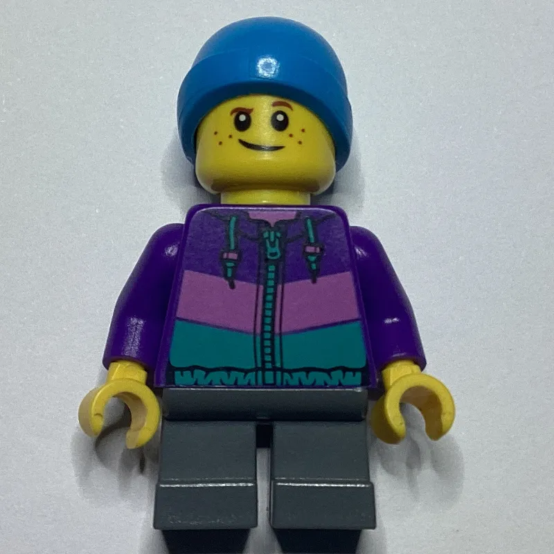 Boy, Dark Purple Jacket, Short Dark Bluish Gray Legs, Dark Azure Beanie Hat