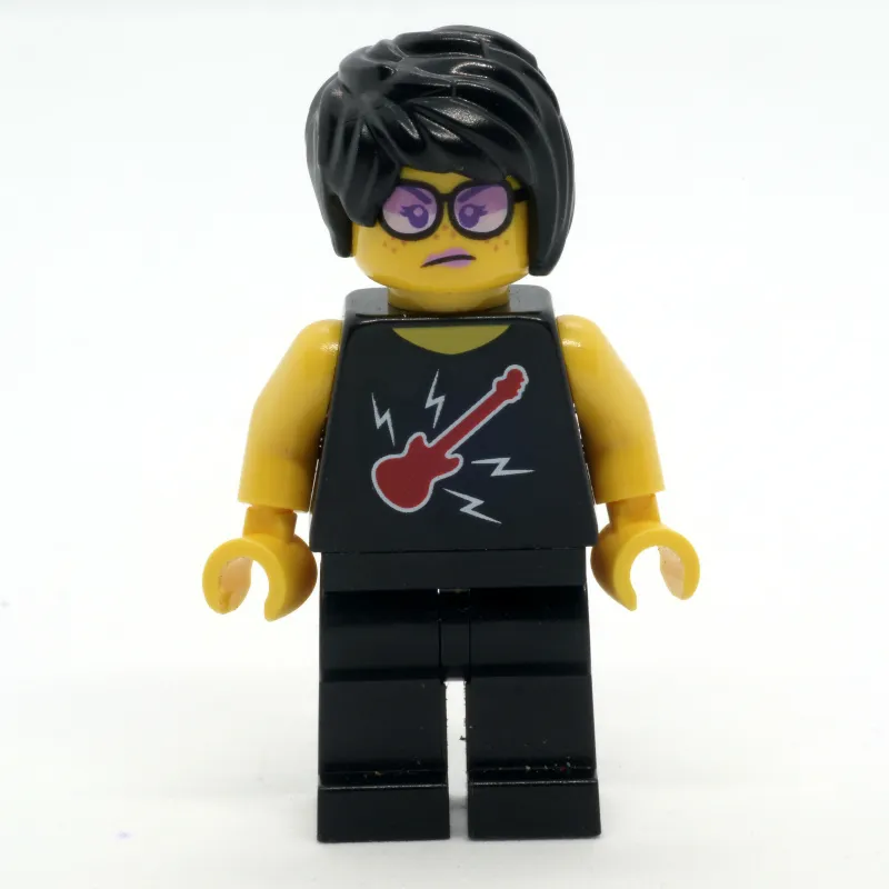 Woman, Black Top with Guitar, Black Legs, Black Hair