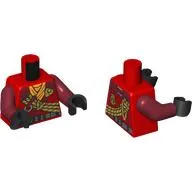 Torso, Ninja Robes, Dark Red Trim, Nougat Ropes, Silver Clips, Belt , Bright Light Orange Sash print, Dark Red Arms, Black Hands