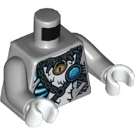 Torso Tiger Fur with Chains, Spiked Collar, Padlock and Blue Round Jewel (Chi) Print, Light Bluish Gray Arms, White Hands
