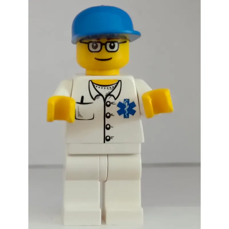 Doctor, White Shirt with Star of Life Logo, Blue Cap, Glasses