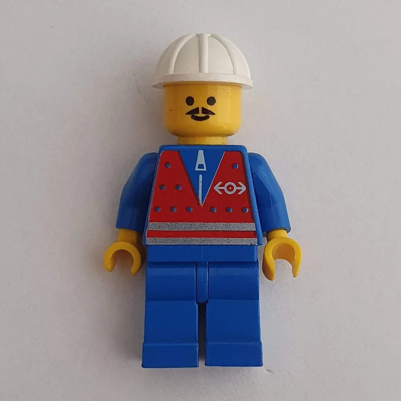 Train Worker - Red Vest, Blue Legs, White Helmet, Moustache
