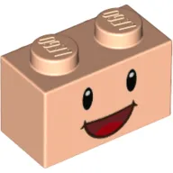 Brick Special 1 x 2 with 2 Studs on 1 Side, with Face, Black Eyes and Open Mouth Smile Print