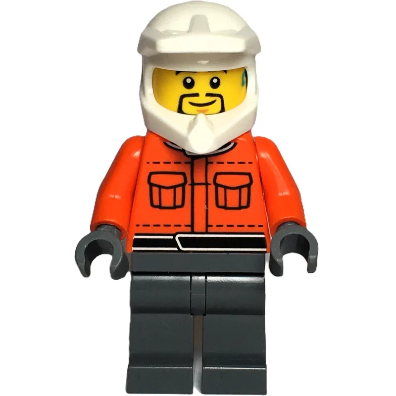 Pit Crew, Reddish Orange Torso, Dark Bluish Grey Legs, Male, Black Beard