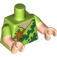 Torso, Dual Molded Arms, V Neck Shirt with Seaweed and Starfish Print, Lime Sleeves Pattern, Light Nougat Arms and Hands