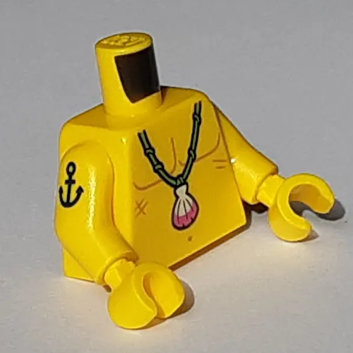 Torso Bare Chest with Shell Necklace Print, Yellow Arms and Hands