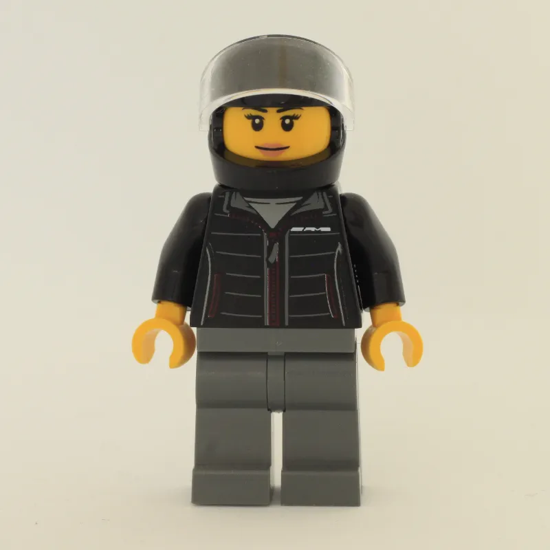 Race Driver, Black Jacket, Dark Bluish Gray Legs, Black Helmet