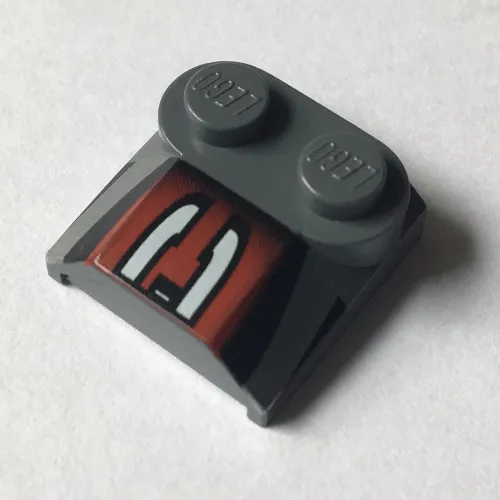 Brick Curved 2 x 2 x 2/3 Two Studs and Lip End with Silver/Black/Red Number 3 Left Half Print