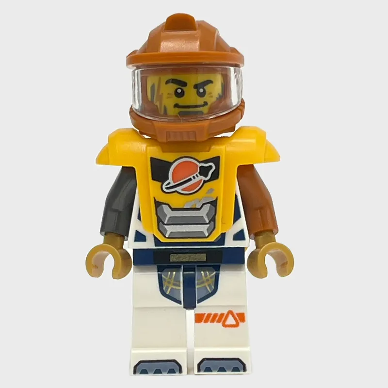 Astronaut, White Spacesuit, Bright Light Orange Armor, Dark Orange Helmet, Beard and Lightning Scar