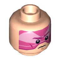 Minifig Head Gray Squadron Pilot, White Pupils, Chin Dimple, Black Eyebrows, Slight Smile / Pink Visor, Frown Print