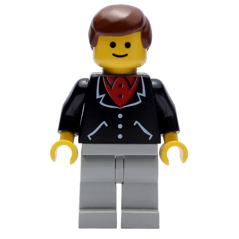 Man, Black Jacket over Red Shirt, Light Gray Legs, Brown Hair (3626b Head)