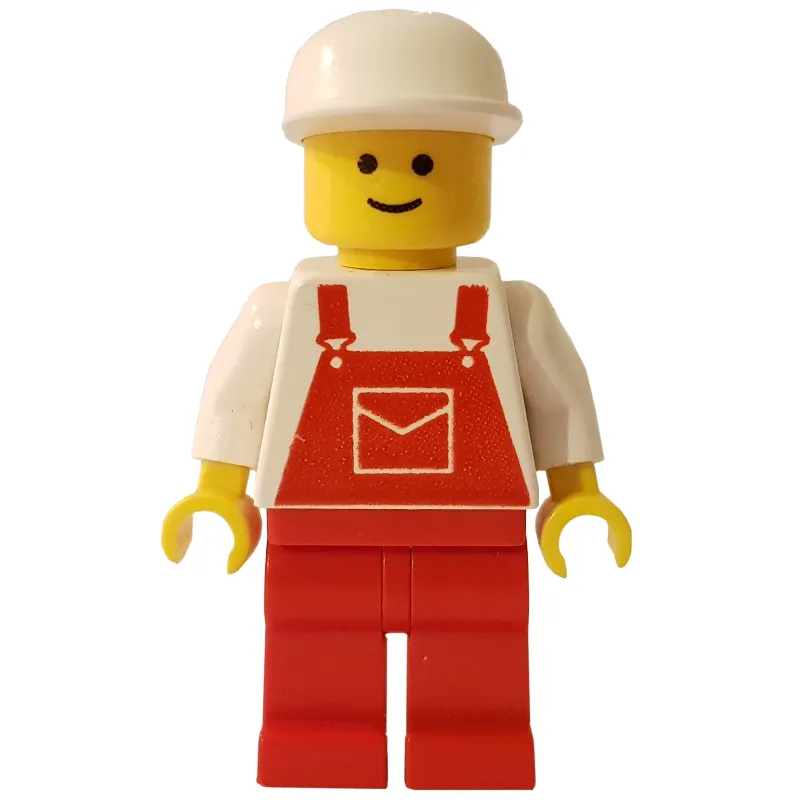 Man, Red Overalls, White Cap