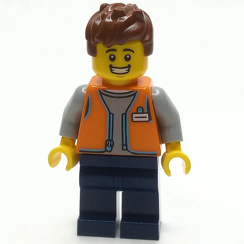 Shopkeeper, Orange Vest, Dark Blue Legs, Reddish Brown Hair